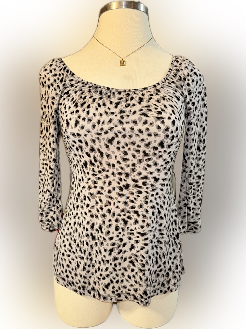 Y2K No Boundaries Cream and Black Leopard Scoop Neck‎ Long Sleeve Top
